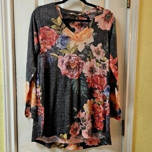 Soft Surroundings Midnight Blooms V-Neck Tunic